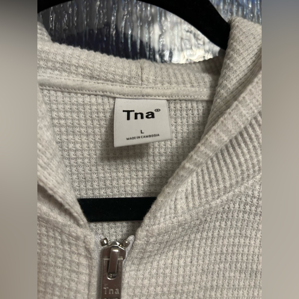 TNA Waffle Zip Hoodie in Heather Chrome (Zip-Up Thermal Hoodie) - Aritzia - Picture 9 of 11